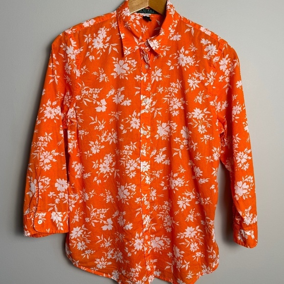 Lauren Ralph Lauren Women's 3/4 Sleeve Hawaiian Tropical Button Cover Up Shirt L - Picture 1 of 13